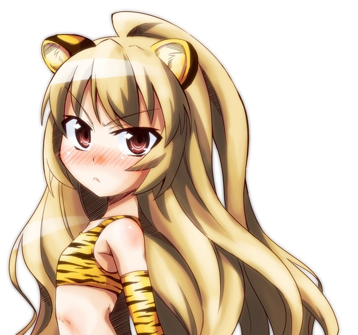 00s, :<, aisaka_taiga, animal_ears, animal_print, blush, brown_eyes, brown_hair