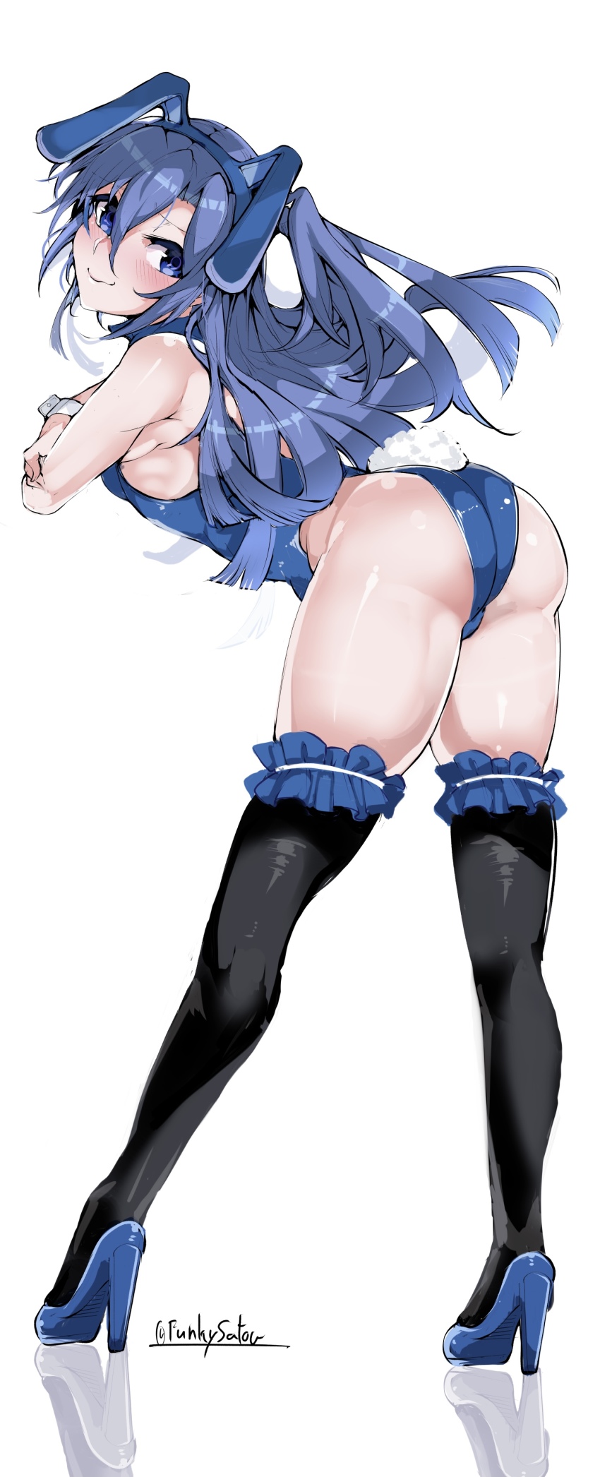 1girl, absurdres, ass, blush, breasts, crossed_arms, from_behind, funkysatou
