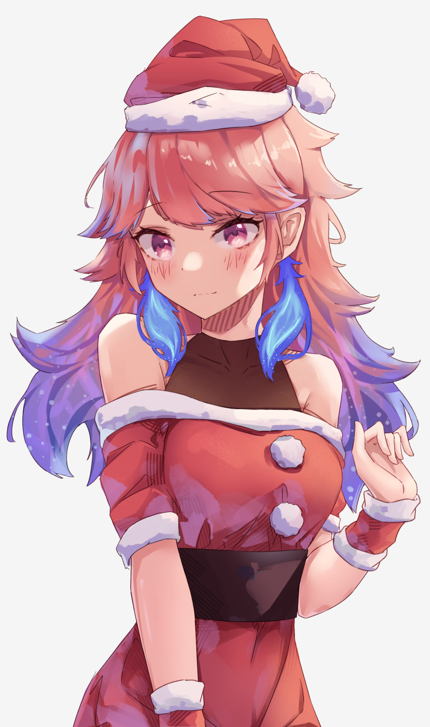 1girl, absurdres, blush, christmas, earrings, feather_earrings, feathers, hat