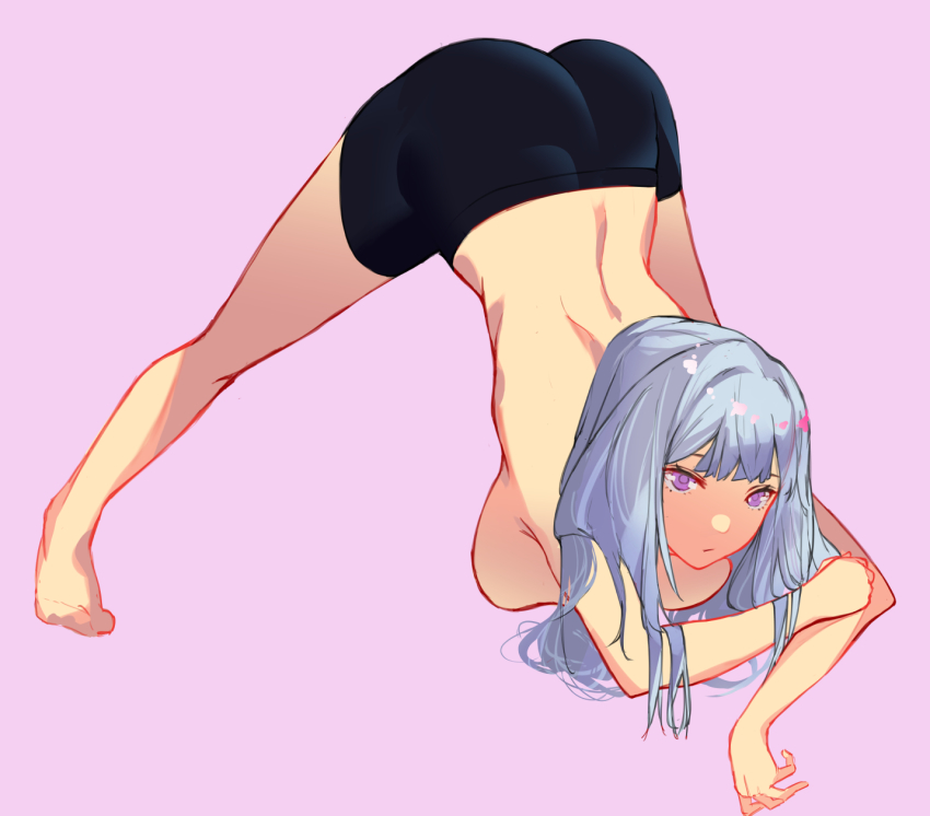 1girl, ak-12_(girls'_frontline), ass, black_shorts, breasts, closed_mouth, crossed_arms, drawing