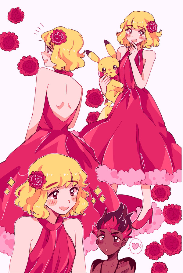 2boys, :o, ash_ketchum, bare_arms, blonde_hair, blush, catsubun_(kkst0904), collarbone