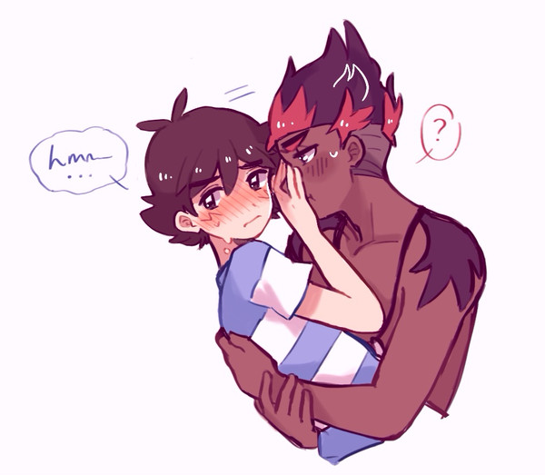 2boys, ?, ash_ketchum, blush, brown_hair, catsubun_(kkst0904), closed_mouth, commentary