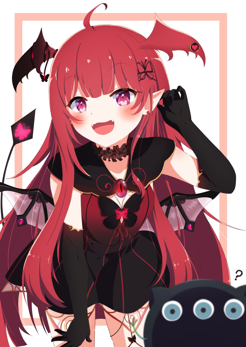1girl, absurdres, ahoge, araka_luto, black_gloves, blunt_bangs, bug, butterfly