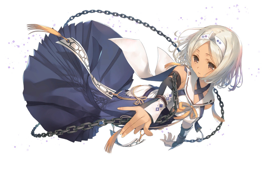 1girl, ainu_clothes, aquaplus, armband, breasts, brown_eyes, chain, chained_wrists