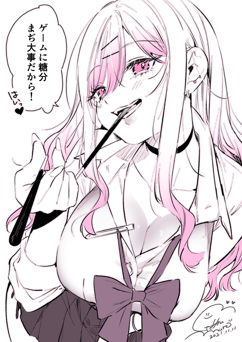 1girl, absurdres, blush, bow, bowtie, breasts, choker, cleavage