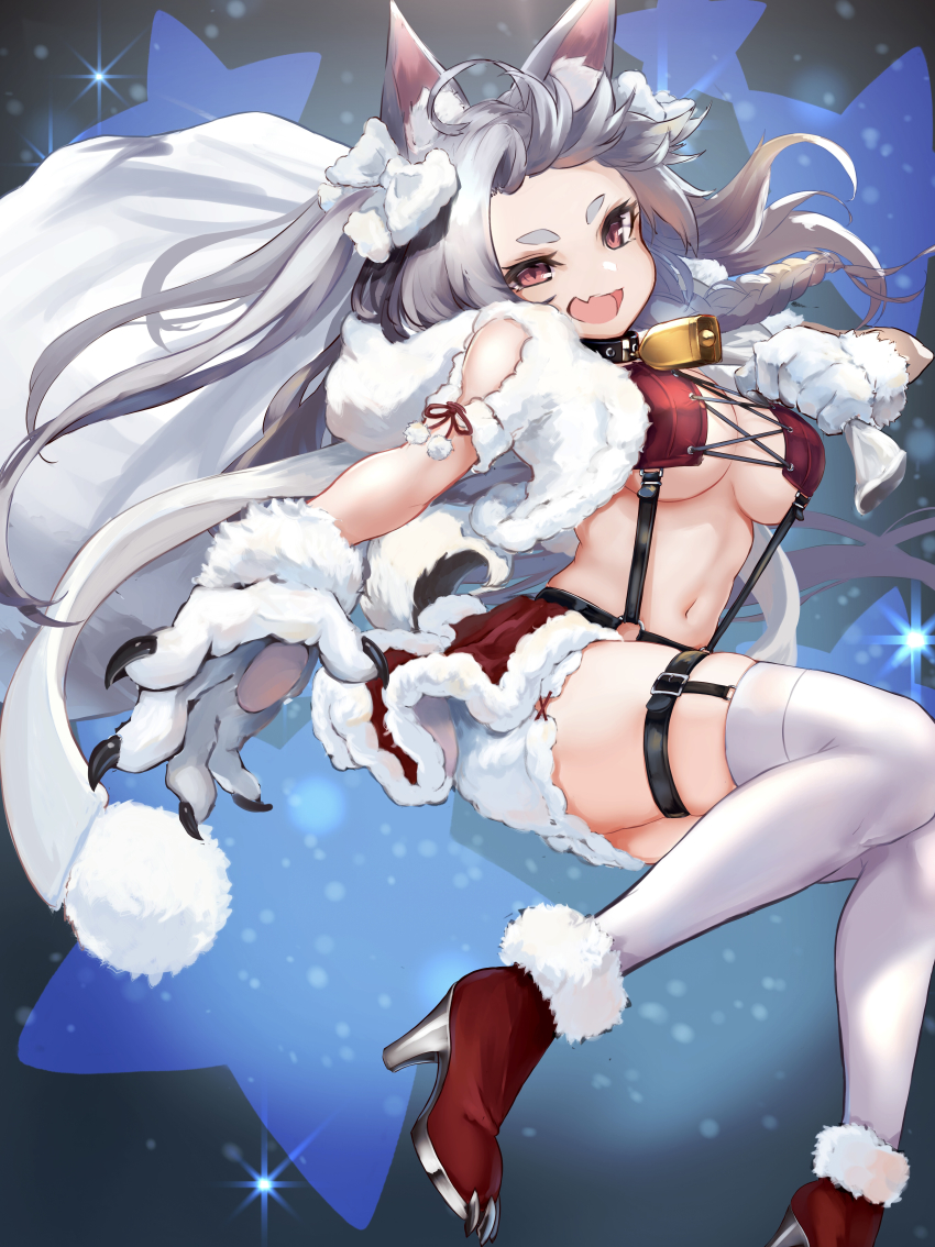 1girl, absurdres, animal_ear_fluff, animal_ears, animal_hands, azur_lane, bell, boots