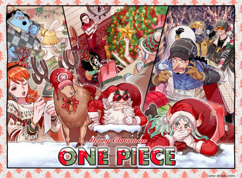 4girls, 6+boys, antlers, black_hair, blonde_hair, blue_hair, brook_(one_piece), candy