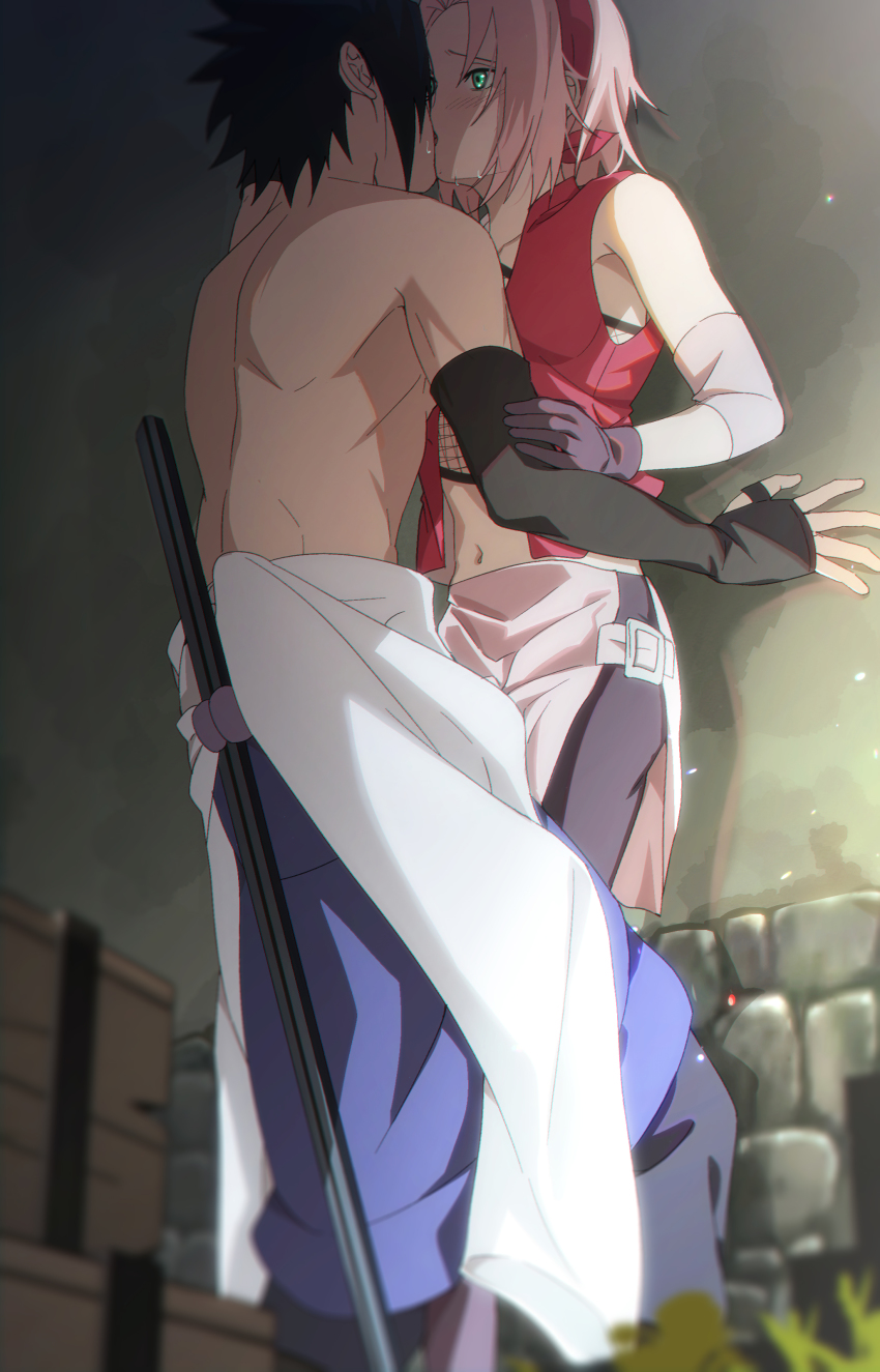 1boy, 1girl, absurdres, against_wall, bad_id, bad_pixiv_id, black_hair, black_pants