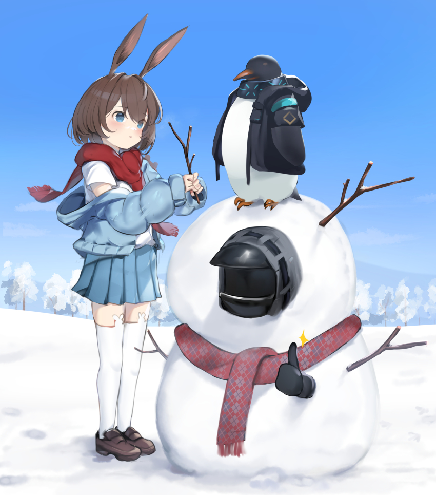 1girl, 1other, absurdres, amiya_(arknights), amiya_(fresh_fastener)_(arknights), animal, animal_ear_fluff, animal_ear_legwear