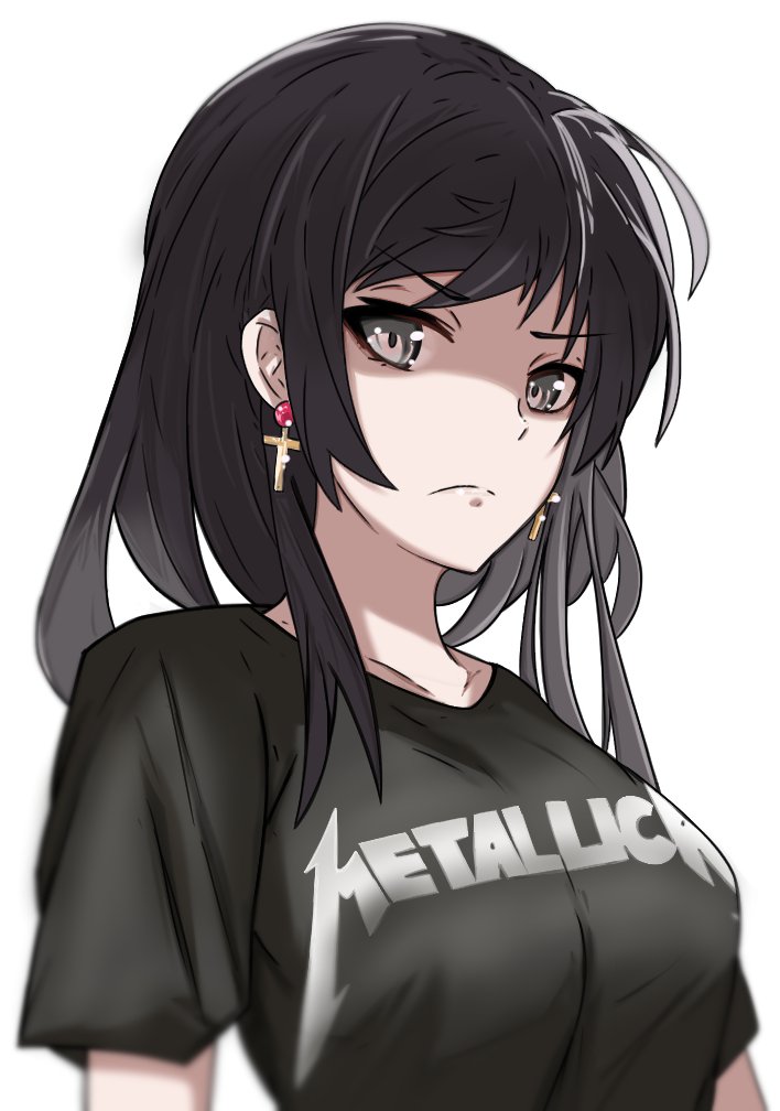 1girl, art_study, band_shirt, black_hair, cross, earrings, fire_emblem, fire_emblem:_thracia_776