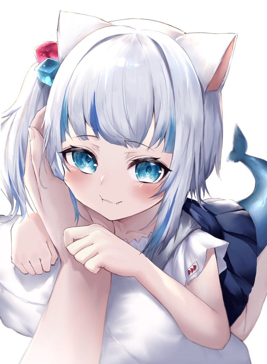 1girl, :3, animal_ears, blue_eyes, blue_hair, blush, cat_ears, cheek_rest