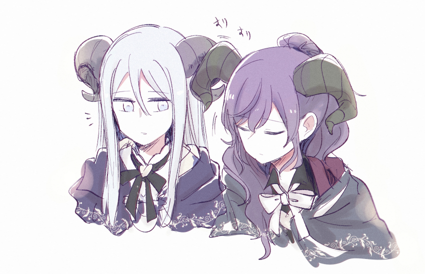 2girls, asahina_mafuyu, boku_no_ashiato_kimi_no_yukusaki_(project_sekai), cape, chichan54_(clubhappy), goat_horns, highres, horns