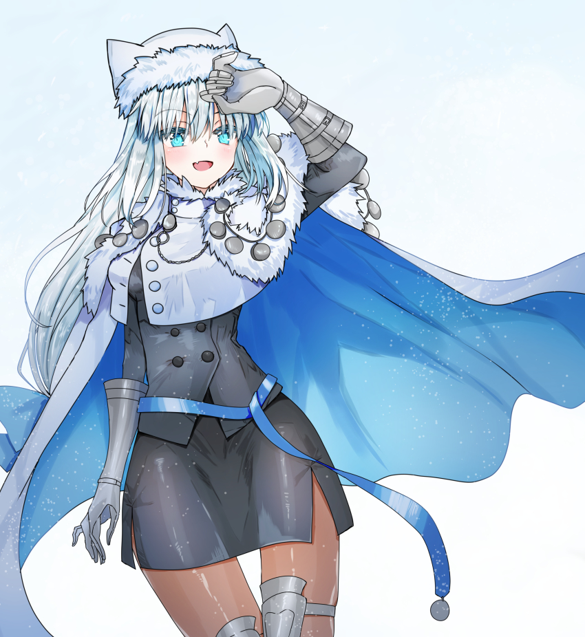 1girl, absurdres, ameshiki, animal_ears, armored_boots, blue_bow, blue_eyes, blue_ribbon