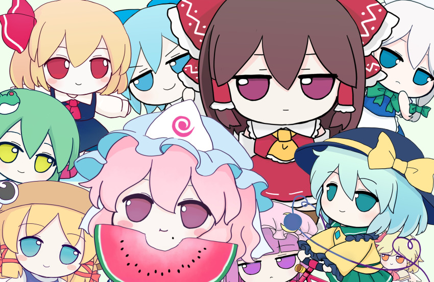 6+girls, apron, aqua_eyes, aqua_hair, ascot, azuma_meri, bicycle, black_headwear