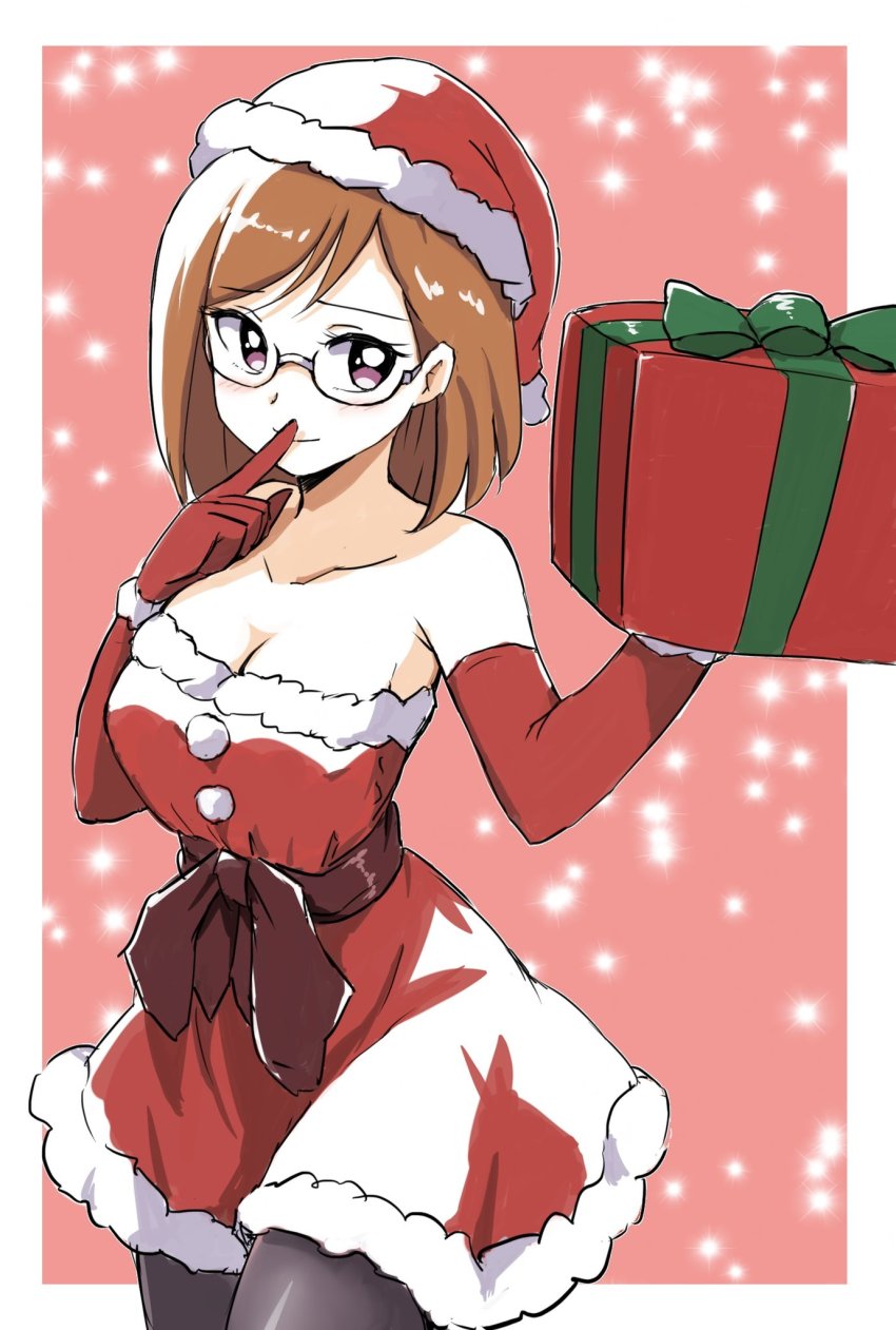 1girl, bare_shoulders, black-framed_eyewear, black_pantyhose, black_sash, blunt_ends, bob_cut, breasts