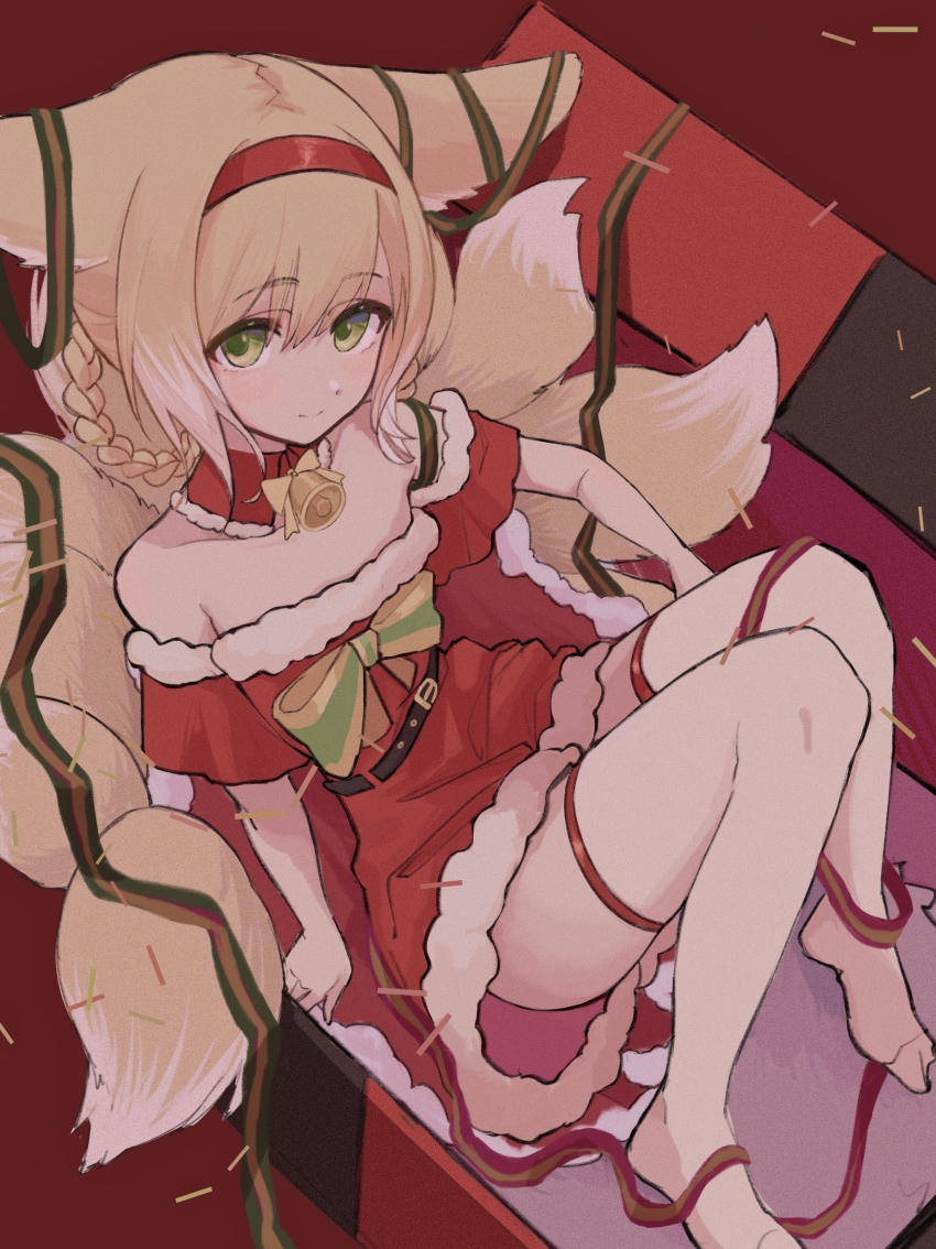 1girl, absurdres, animal_ears, arknights, bare_shoulders, bell, bow, box