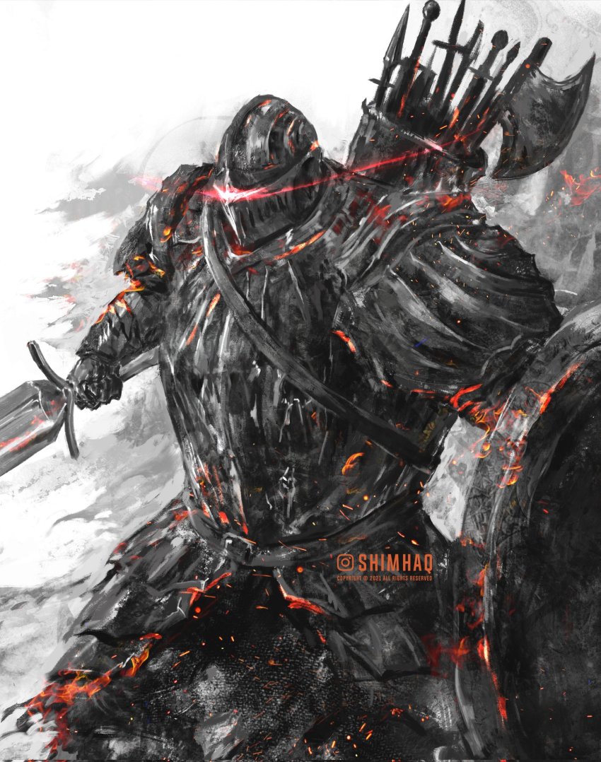 armor, belt, breastplate, dark_souls_(series), dark_souls_ii, embers, eye_trail, full_armor