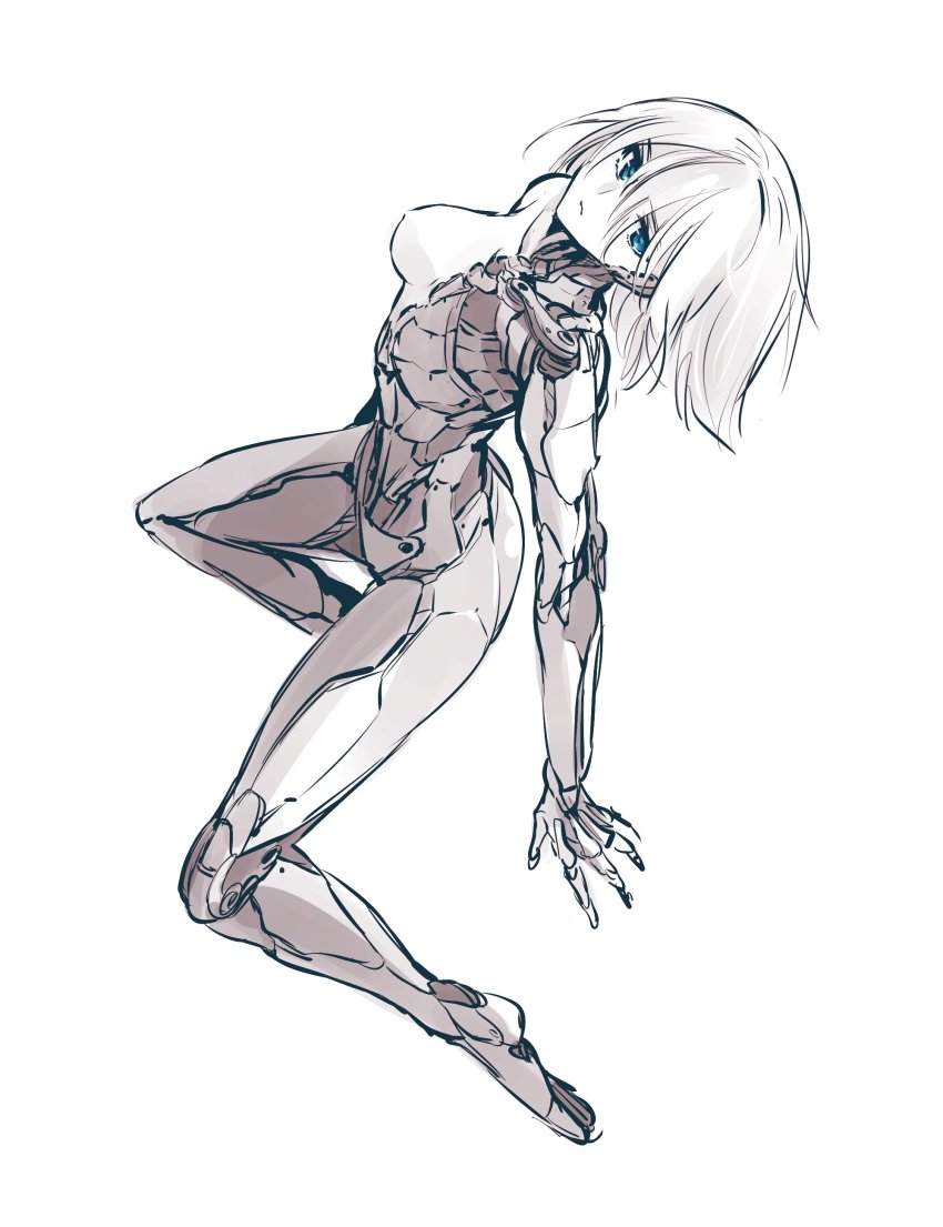 1girl, absurdres, android, blau_(mechanical_buddy_universe), blue_eyes, breasts, floating_hair, hair_between_eyes