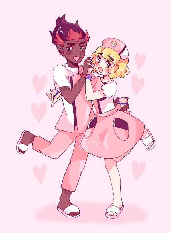 2boys, :d, ash_ketchum, blonde_hair, blush, catsubun_(kkst0904), commentary, cosplay