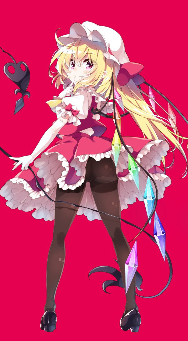 akaneya, blonde_hair, bow, crystal, flandre_scarlet, frills, hat, hat_ribbon