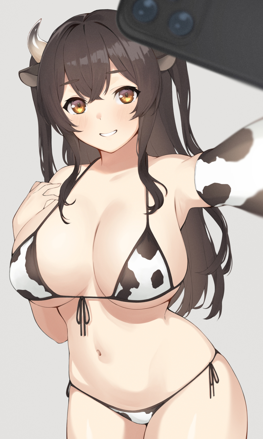 1girl, absurdres, animal_ears, animal_print, ao_(aokisora_ao), bikini, black_hair, blush