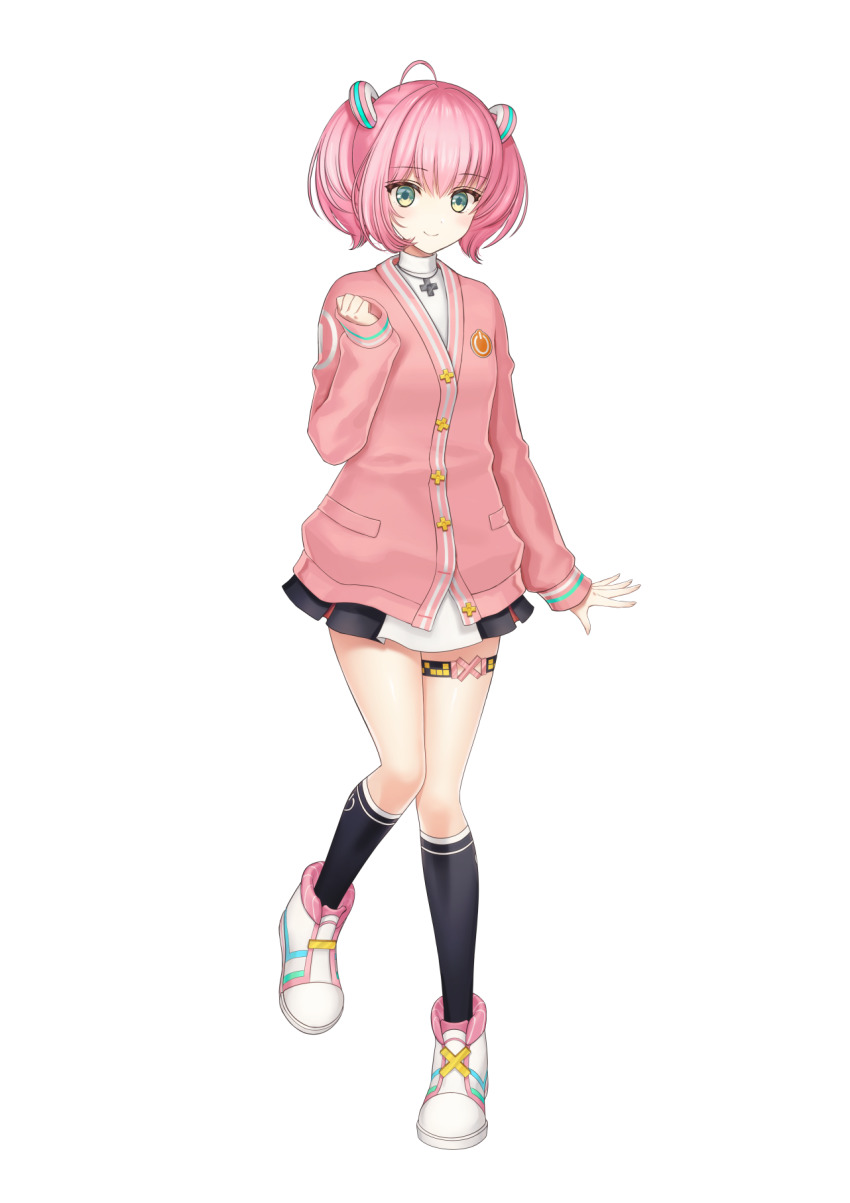 1girl, black_socks, caopy123, cardigan, game_club_project, green_eyes, hair_ornament, highres