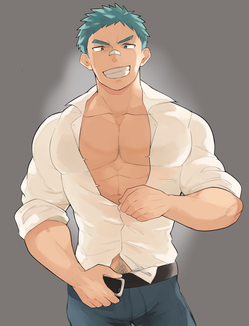 1boy, absurdres, aper, aqua_eyes, aqua_hair, bandaid, bandaid_on_face, bandaid_on_nose