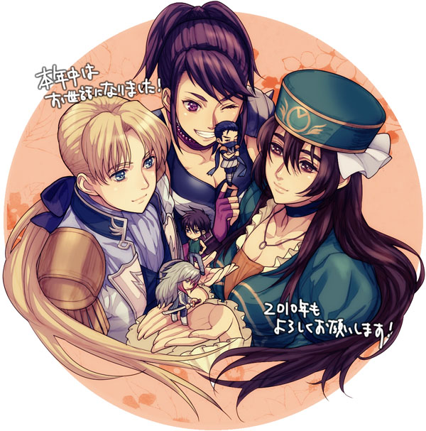 1990s_(style), 3girls, black_hair, blonde_hair, blue_eyes, character_request, choker, crossover