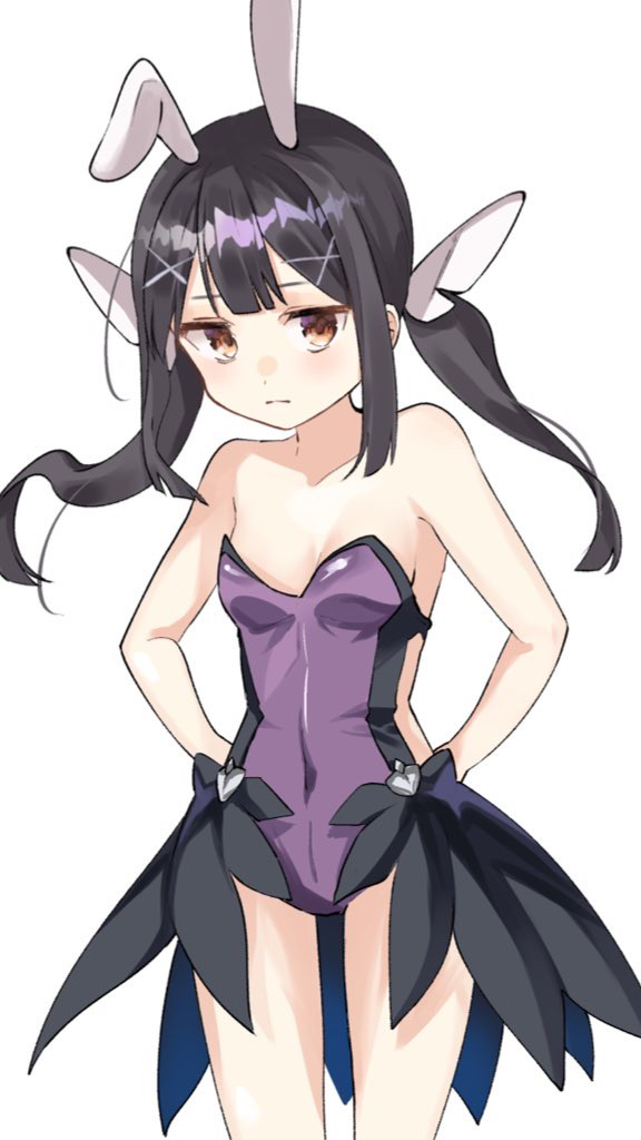 1girl, akaneko016, animal_ears, arms_behind_back, bare_arms, bare_shoulders, black_hair, blush