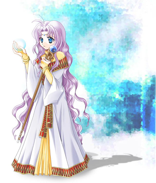 1girl, blue_eyes, female_focus, fire_emblem, fire_emblem:_thracia_776, full_body, jewelry, long_hair, mahiruno, nintendo, purple_hair, robe, sara_(fire_emblem), solo, very_long_hair, wand
