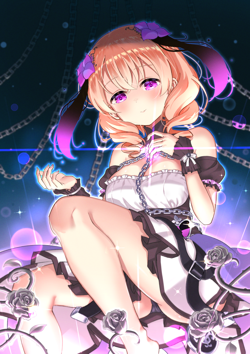 1girl, \||/, black_panties, breasts, brown_hair, cstv, flower, gochuumon_wa_usagi_desu_ka?