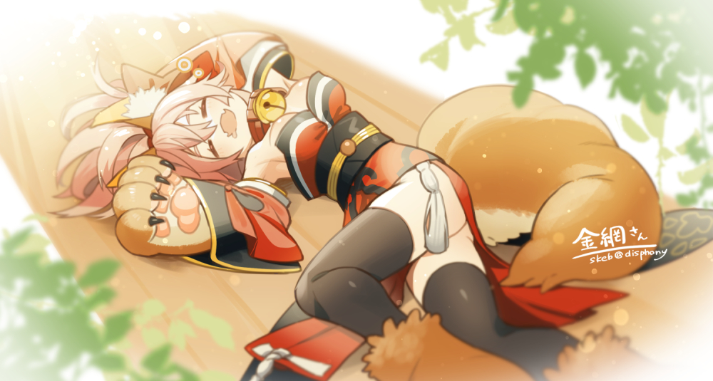 1girl, animal_ear_fluff, animal_ears, animal_hands, armpits, ass, bare_shoulders, bell