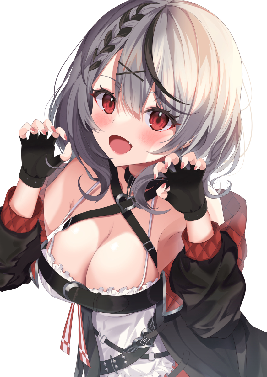 1girl, absurdres, ahoge, asphalt494, bare_shoulders, black_gloves, black_hair, blush