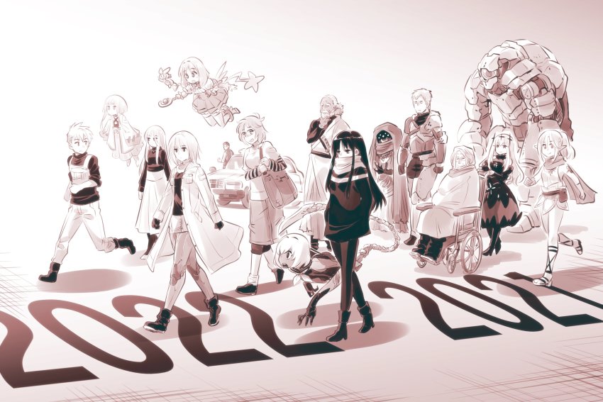 2021, 2022, 5boys, 6+girls, akirara_(ishiyumi), beard, blau_(mechanical_buddy_universe), breasts