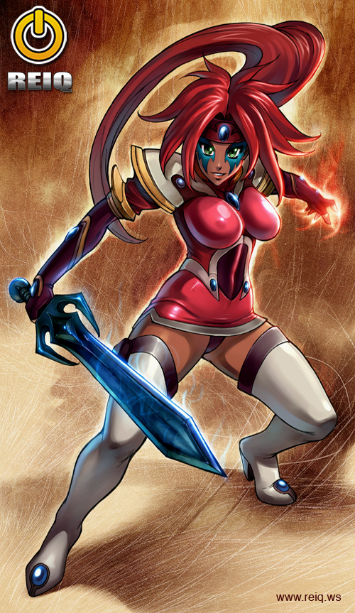 1girl, artist_logo, boots, dark-skinned_female, dark_skin, el_hazard, fire, full_body