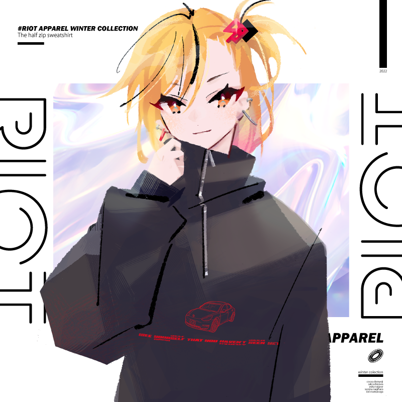 1girl, ashizawa_saki, black_hair, black_sweater, blonde_hair, closed_mouth, commentary_request, ear_piercing