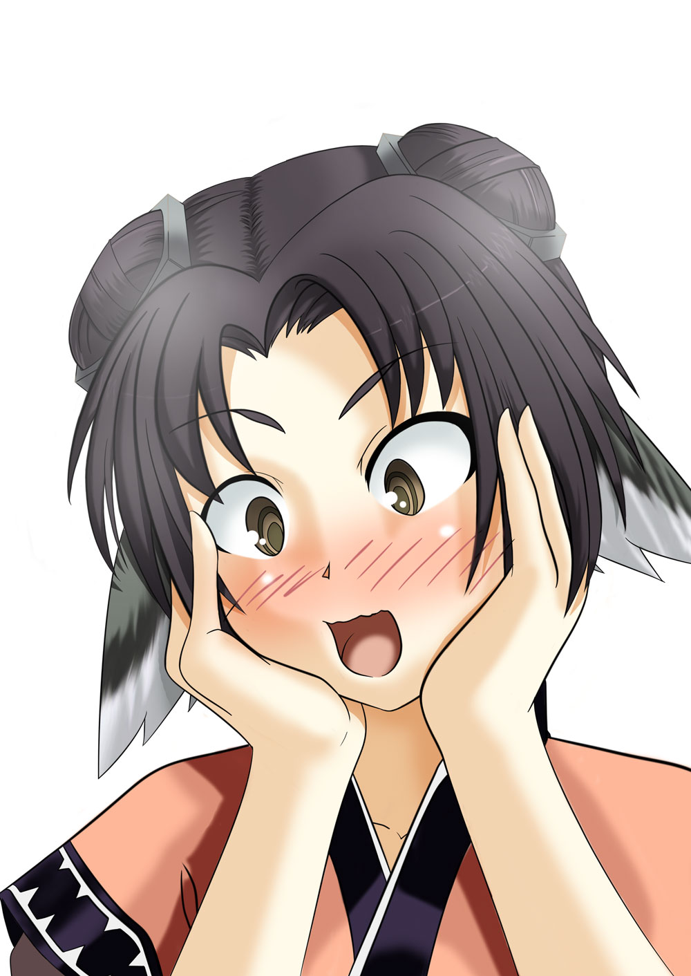 00s, 1girl, animal_ears, black_hair, blush, brown_eyes, close-up, female_focus, highres, kamuchataal, kouyama_ritsu, solo, utawarerumono