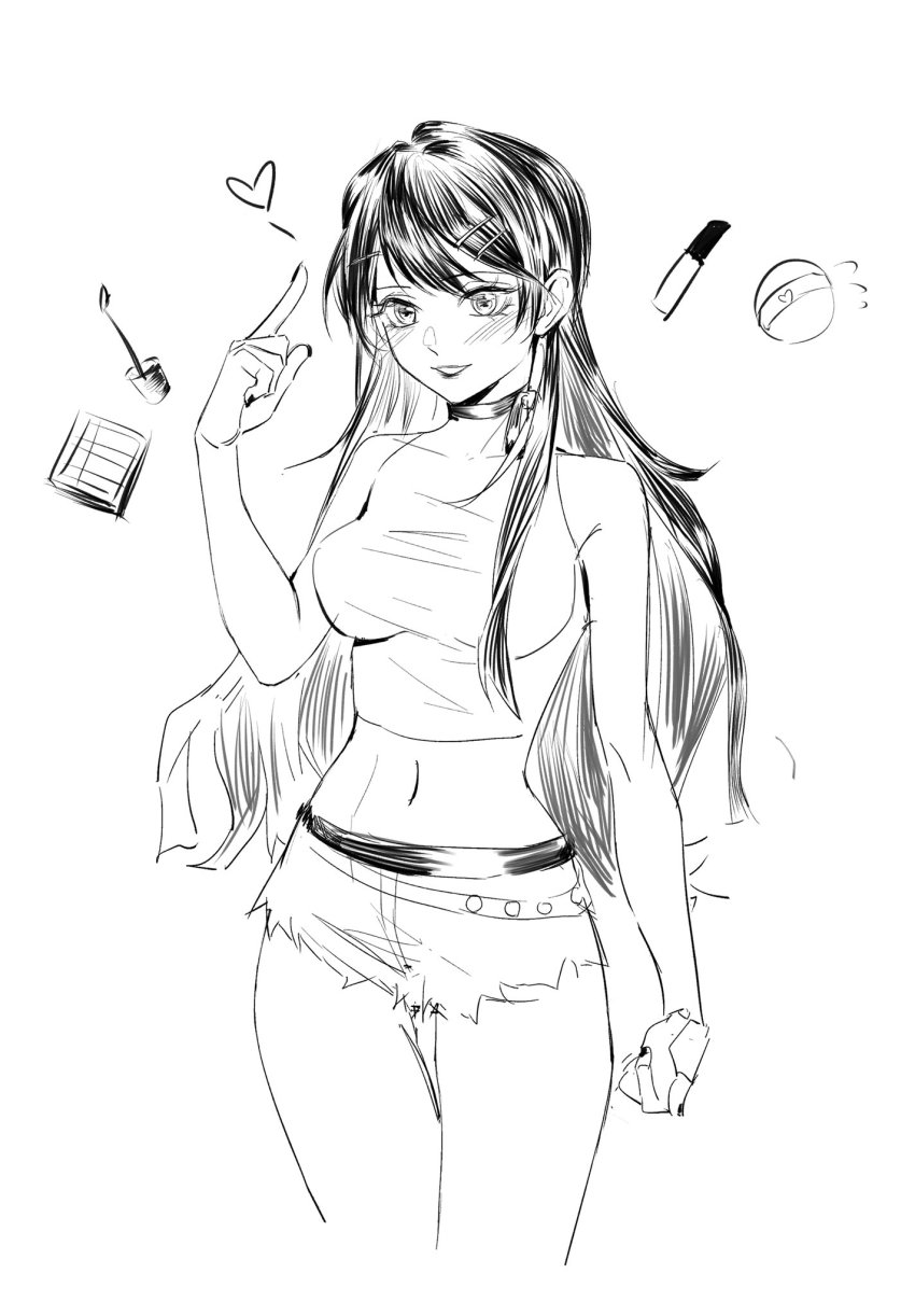 1girl, alternate_costume, arm_at_side, bare_shoulders, belt, blush, breasts, collarbone