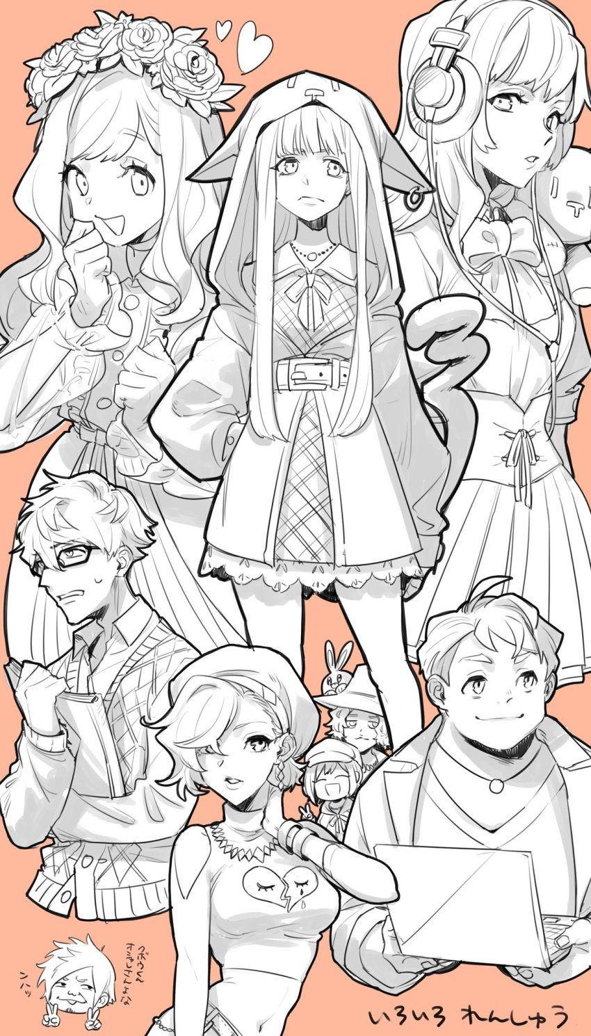 4boys, 5girls, animal_ears, animal_hood, atarashi_coco, belt, beret, bito_raimu