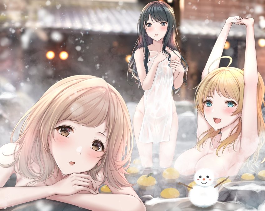 3girls, blurry, completely_nude, depth_of_field, hachimiya_meguru, highres, idolmaster, idolmaster_shiny_colors