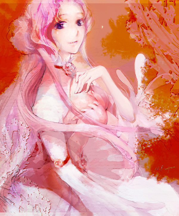 00s, 1girl, breasts, cleavage, code_geass, donut_hair_bun, dress, euphemia_li_britannia