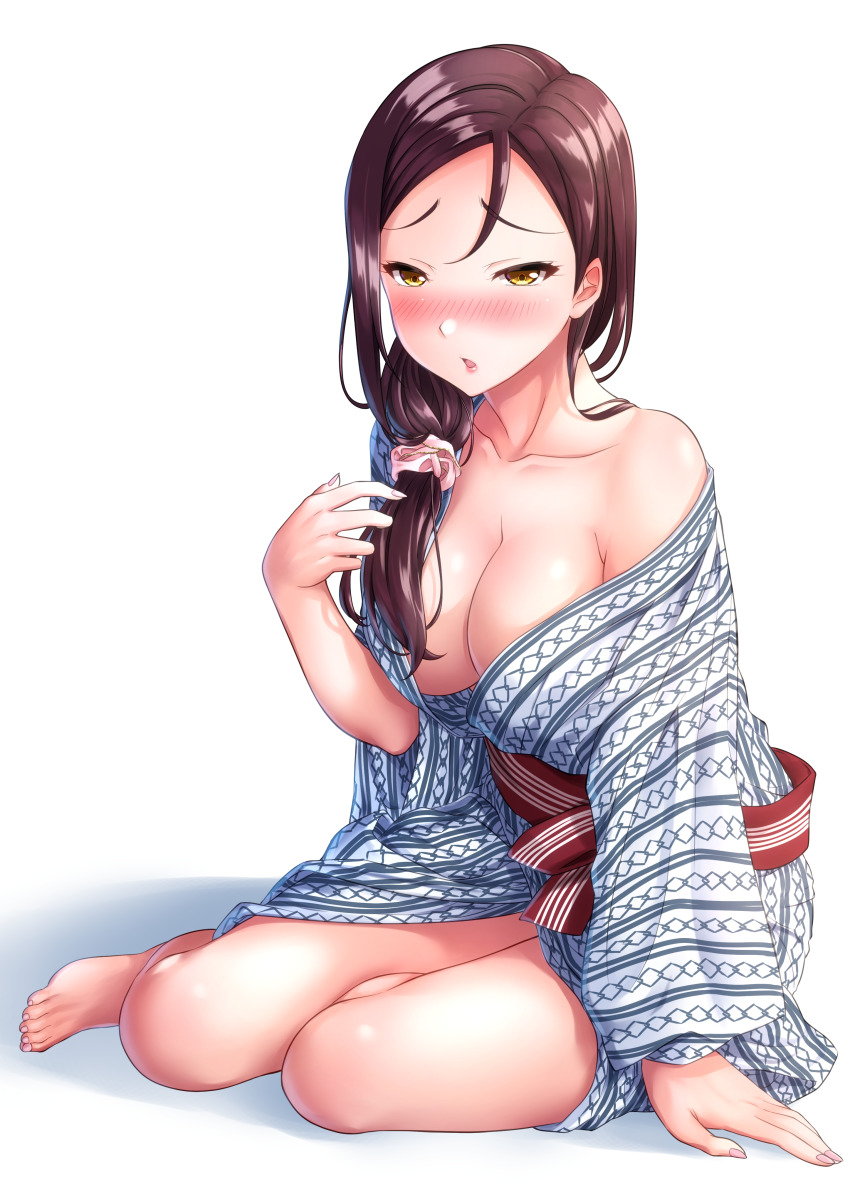 1girl, absurdres, alternate_costume, barefoot, blush, breasts, chishio_(onoderayui), collarbone