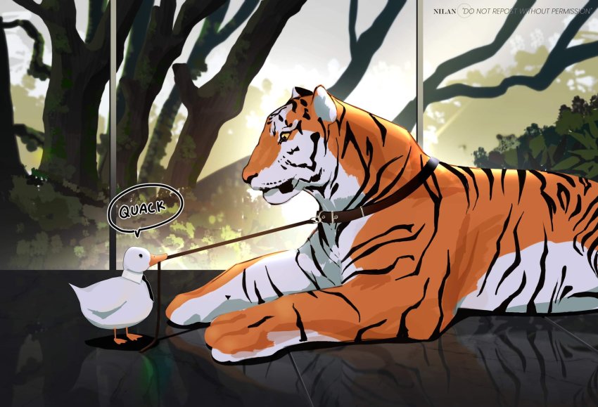 animal, animal_focus, artist_name, black_eyes, black_necktie, colored_sclera, detached_collar, english_text