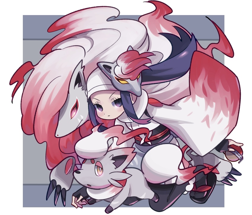 1girl, absurdres, akari_(pokemon), black_gloves, black_hair, blush, border, closed_mouth