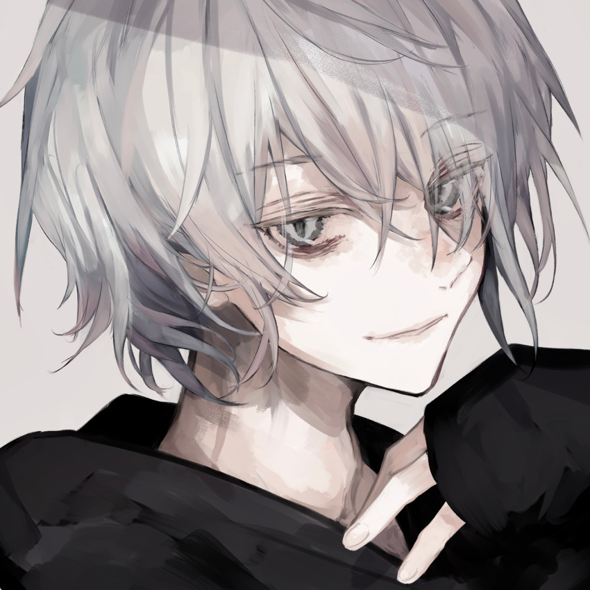 00_gx4, 1boy, black_hoodie, blue_eyes, grey_eyes, highres, hood, hoodie