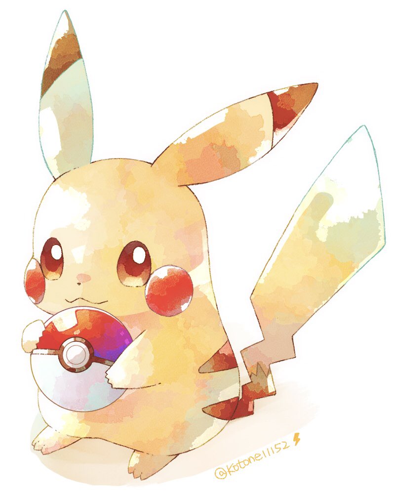 :3, brown_eyes, closed_mouth, commentary_request, gen_1_pokemon, holding, holding_poke_ball, kotone_(kotone11152)