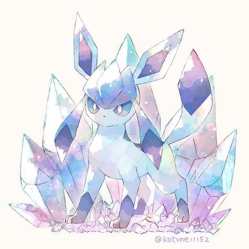 animal_focus, blue_eyes, commentary_request, crystal, full_body, gen_4_pokemon, glaceon, kotone_(kotone11152)