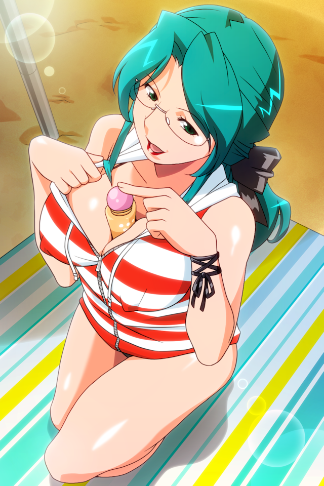 1girl, aqua_eyes, aqua_hair, between_breasts, blanket, breasts, cleavage, covered_erect_nipples