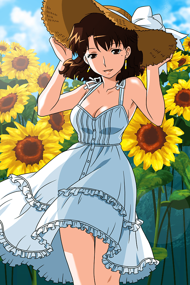 1girl, breasts, brown_eyes, brown_hair, cleavage, day, dress, earrings