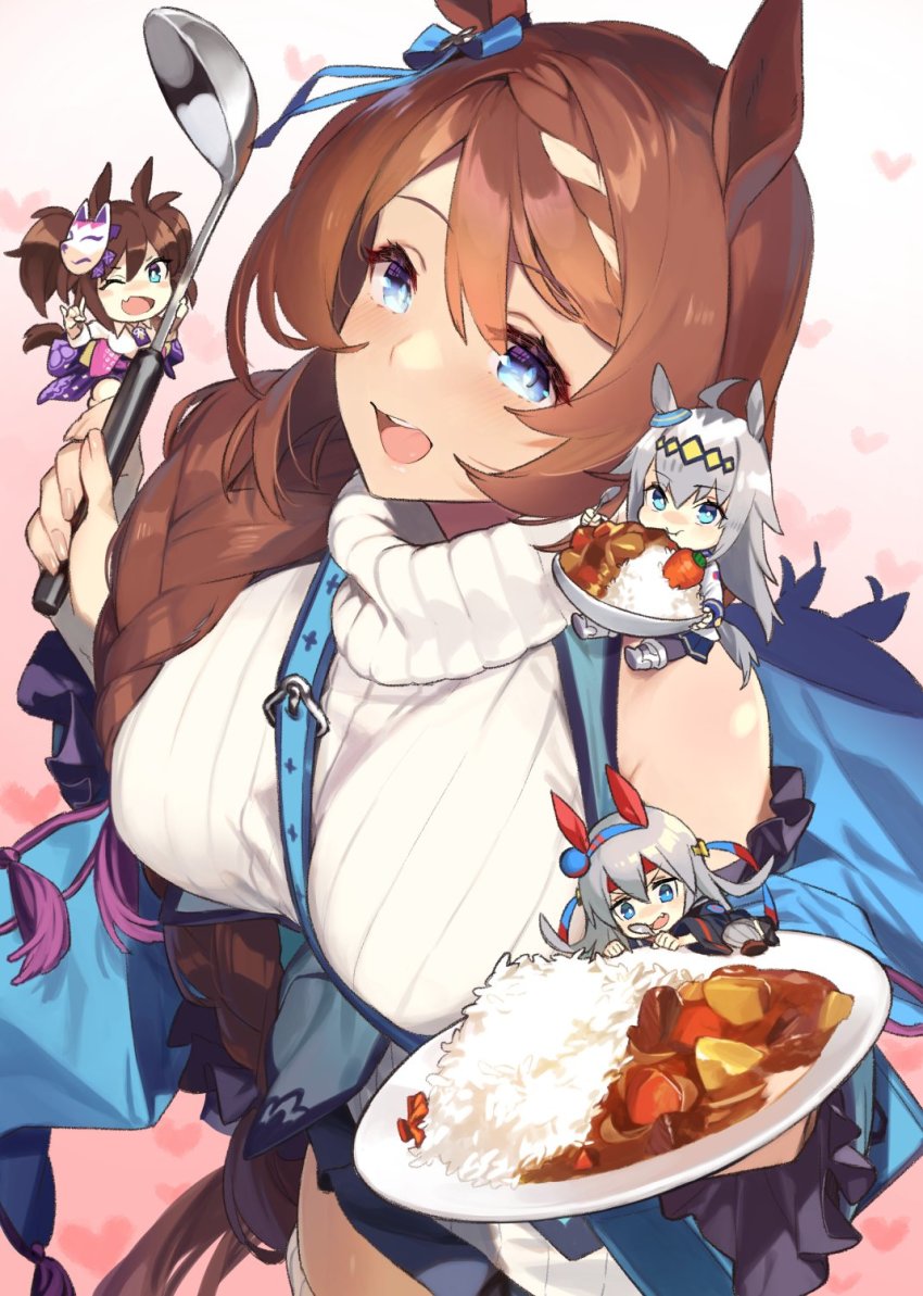 4girls, 92m, :d, ahoge, animal_ears, bare_shoulders, blue_eyes, blue_ribbon